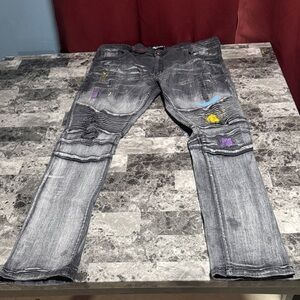 Arket Gray Slim Jeans with Colorful Accents